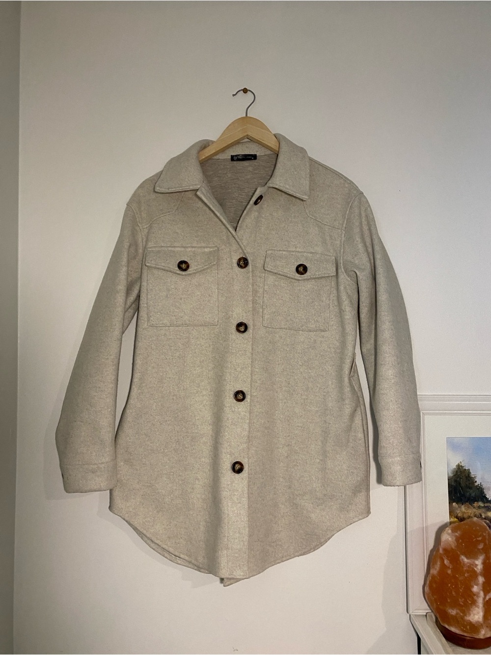 Pretty Garden Button Shacket - Light Gray